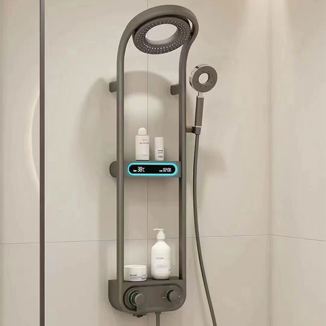 枪灰色恒温冷热壁挂式钢琴钥匙淋浴套装浴室12寸花洒头钢琴淋浴套装